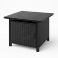 Quadratischer Outdoor Feuertisch aus Stahl und PE-Rattan, Schwarz 80x80x60 cm