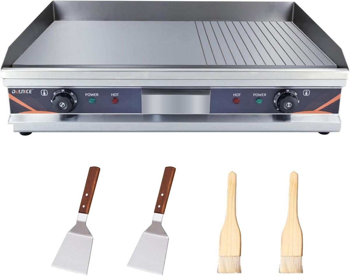Dulnice Kookplaat Professionele elektrische grillplaat van roestvrij staal, 73 x 40 cm, 2200 W x 2, instelbare temperatuur van 50 - 300 °C, eenvoudig