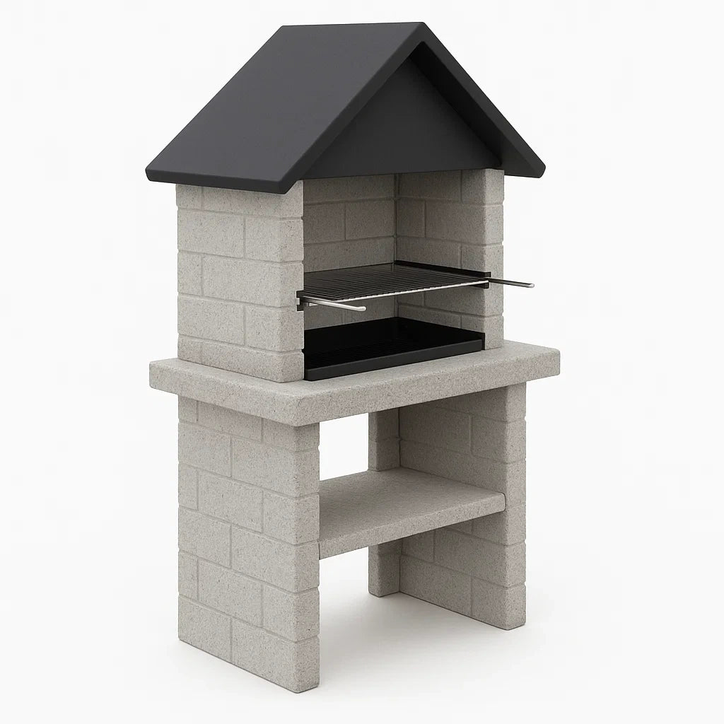 Betongrillkamin mit Edelstahlrost und Metalldach