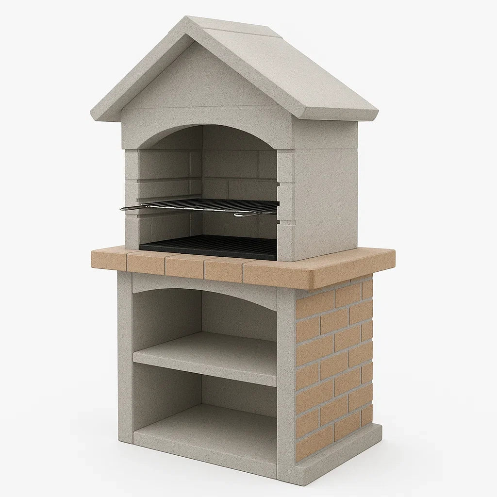 Gartenkamin-Grill aus Beton mit Ziegel-Optik, 105x65x200 cm