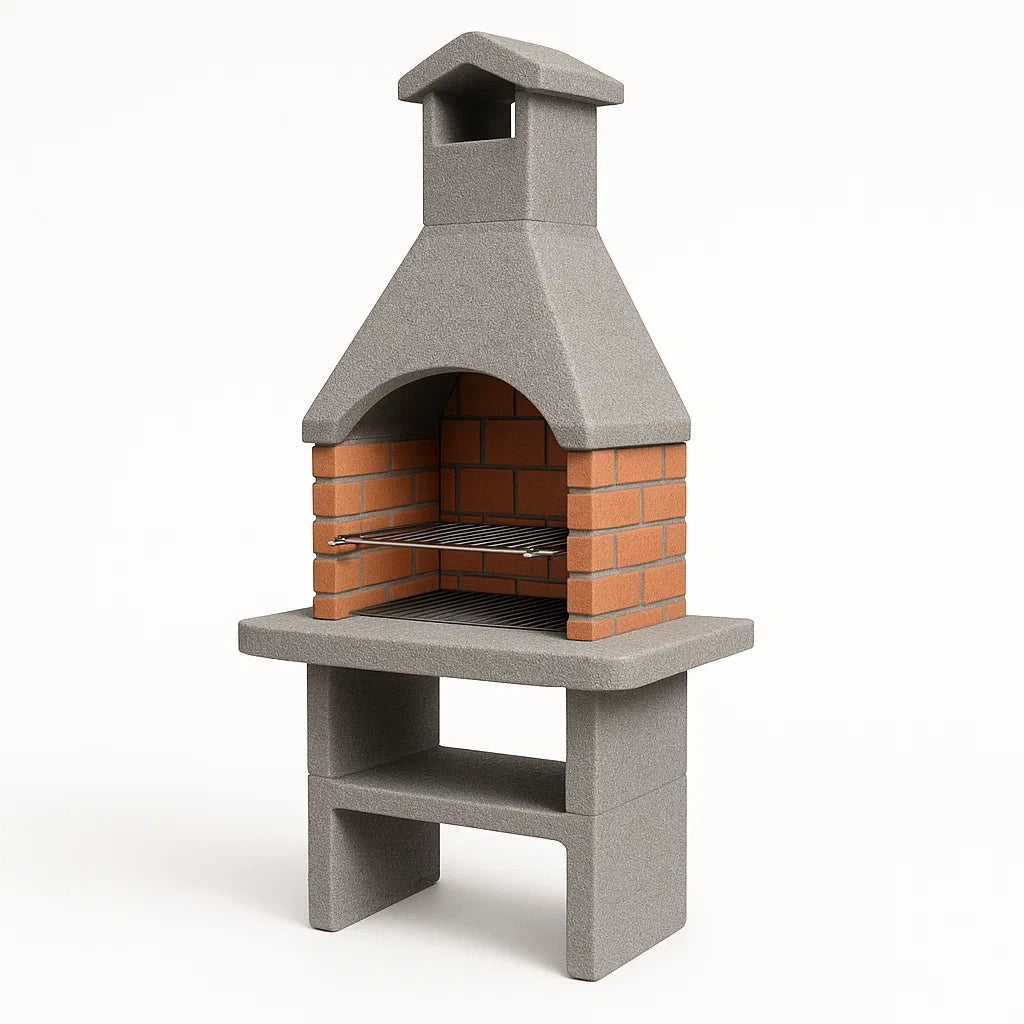Grillkamin aus Beton und Ziegel mit Edelstahlrost