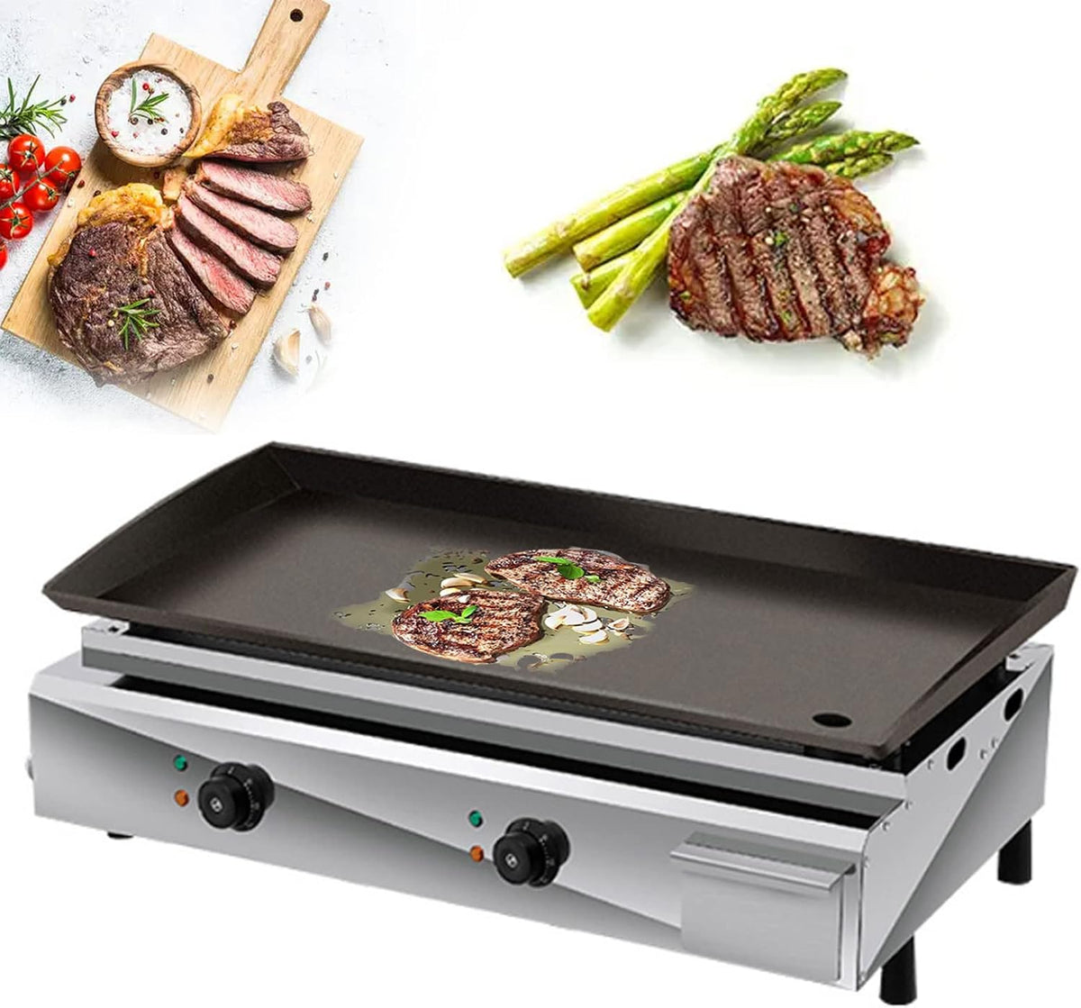 sjdoPulse Kookplaat Grote Elektrische Bakplaat Hete, 4 Kw Efficiënte Anti, Commerciële Roestvrijstalen Verstelbare Aanrecht Kookplaat Bbq, Grill