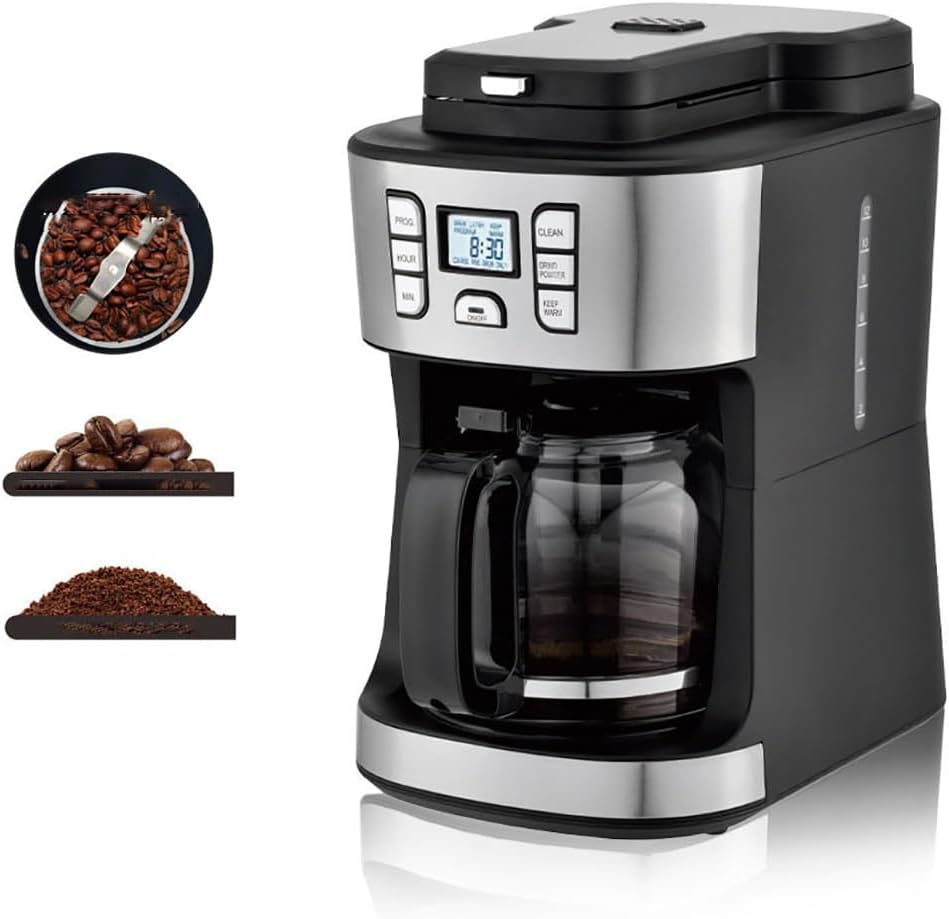 Espressomachine Volautomatische, 24 uur gepland koffiezetten, capaciteit van 1,8 liter, bonen-tot-kop maal- en zetfilterkoffiezetapparaat