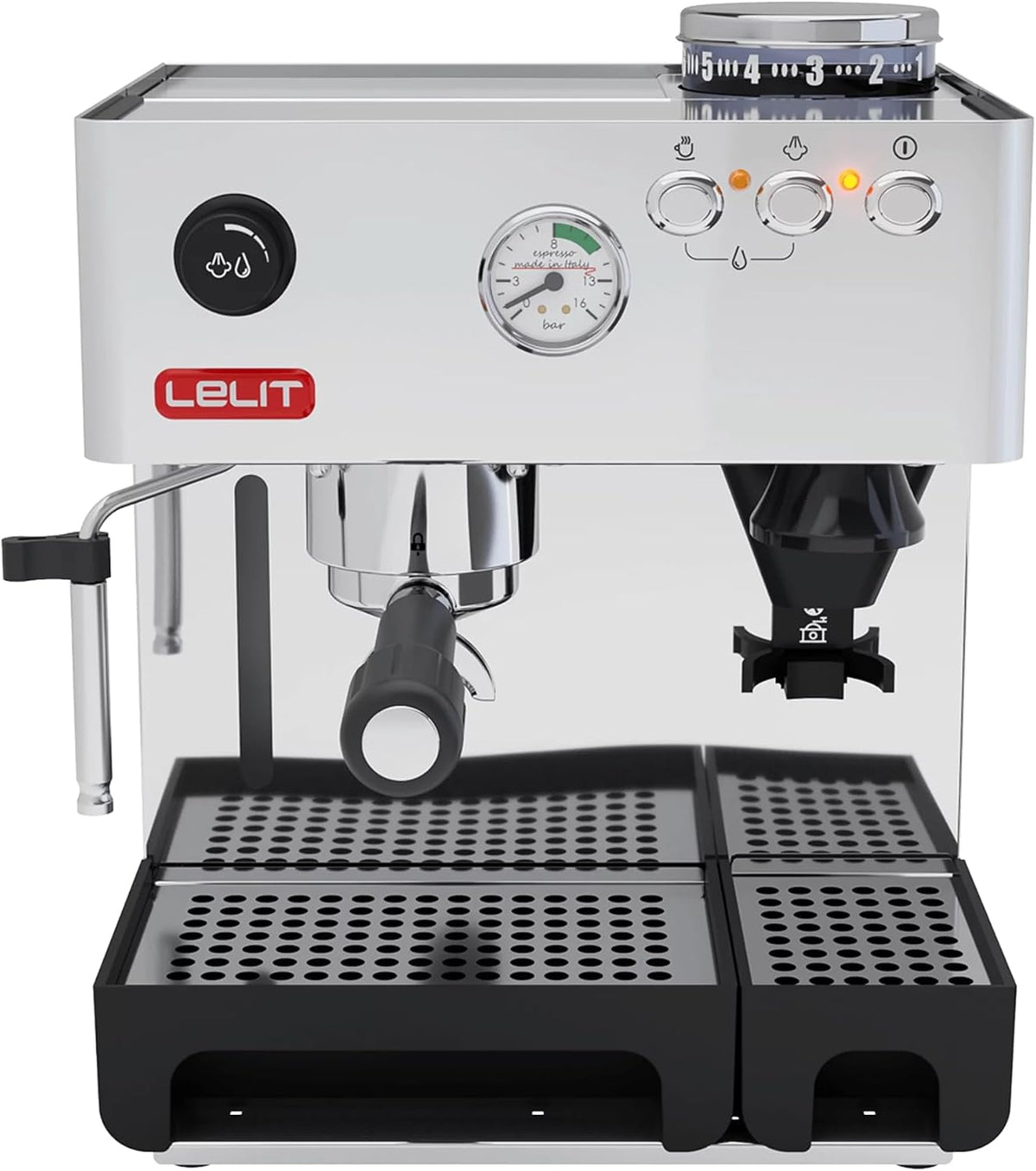 Lelit Volautomatische koffiemachines Anita Koffiemachine, PL042EM, Zilver, Met Ingebouwde Koffiemolen & Melkopschuimer, Gepolijst Roestvrij Staal