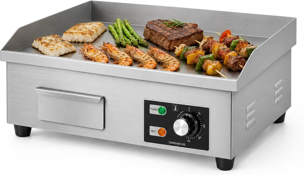 Magic Select Grill Elektrische Keuken Bakplaat.Professionele Kookgrill, Thermostaat Verwarming tot 300°C.Met Olieopvangbak.Voor vlees, Groenten.3000W