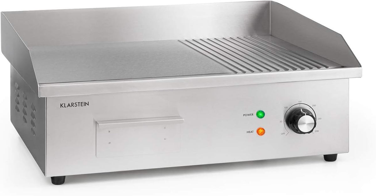Klarstein Grill Elektrische, glad en geribbeld XL grilloppervlak: 54,5 x 35 cm, grillplaat, elektrische grillplaat, tafelgrill