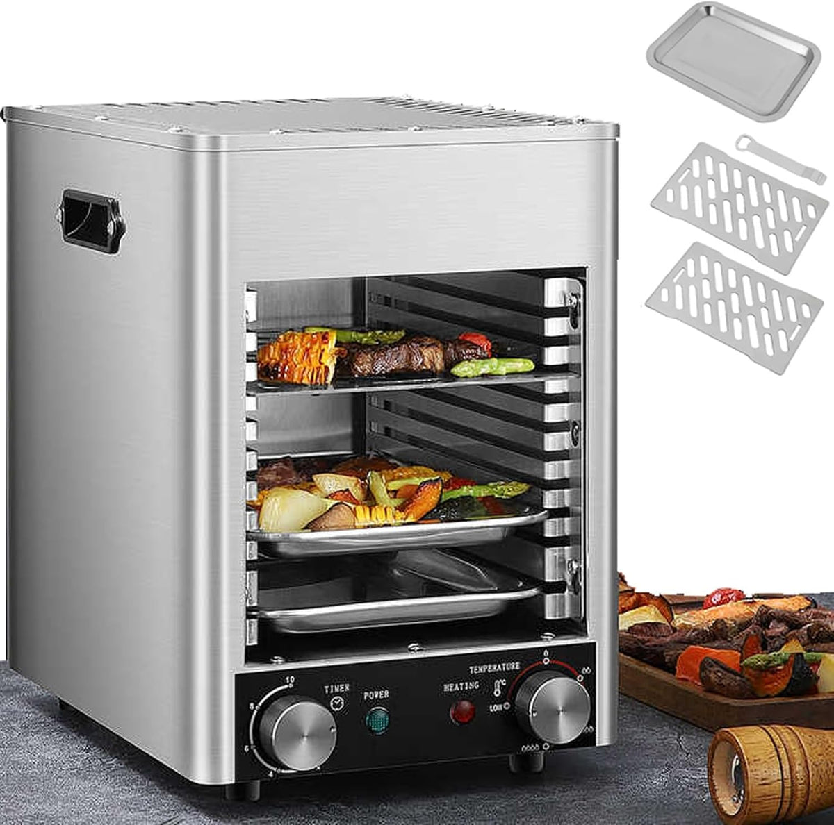 Xghdpbm Grill Commerciële steakgrill, 10 minuten timer, 1700W elektrische binnengrillmachine, verwarmingstemperatuur 800 °C, voor rundvlees