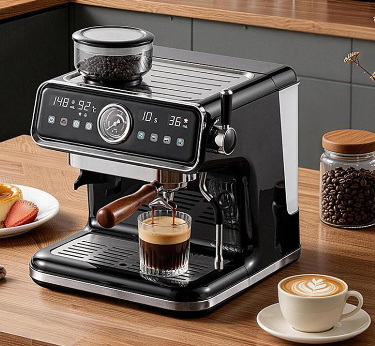 Espressomachine Gtannd Koffiemolen & 20 Bar, Grote Watertank van 3,5L, 18 Instelbare Maalstanden, Volautomatische Koffiemolen