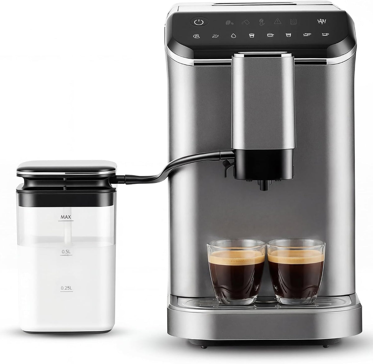Espressomachine Euhomy Volautomatische, 20-bar koffiezetapparaat, met 15 instellingen, met molen en geïntegreerde melkopschuimer, met touch-display