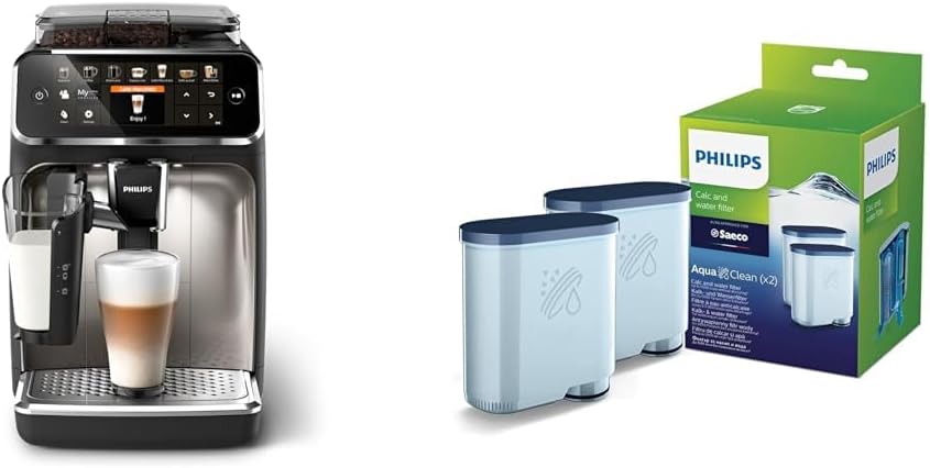 Philips Espressomachine 5400 Serie Volautomatische, 12 Koffievariaties, Chroom (EP5447/90) & Philips AquaClean kalk- en waterfilter, Ingebouwde Molen