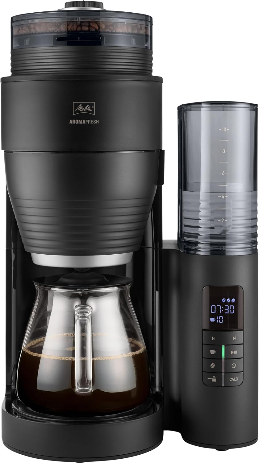 Koffiezetapparaat Melitta AromaFresh X 1030-06 Druppelkoffiezetapparaat, 24-uurs timer, 10 kopjes, mat zwart, met ingebouwde molen, warmhouden