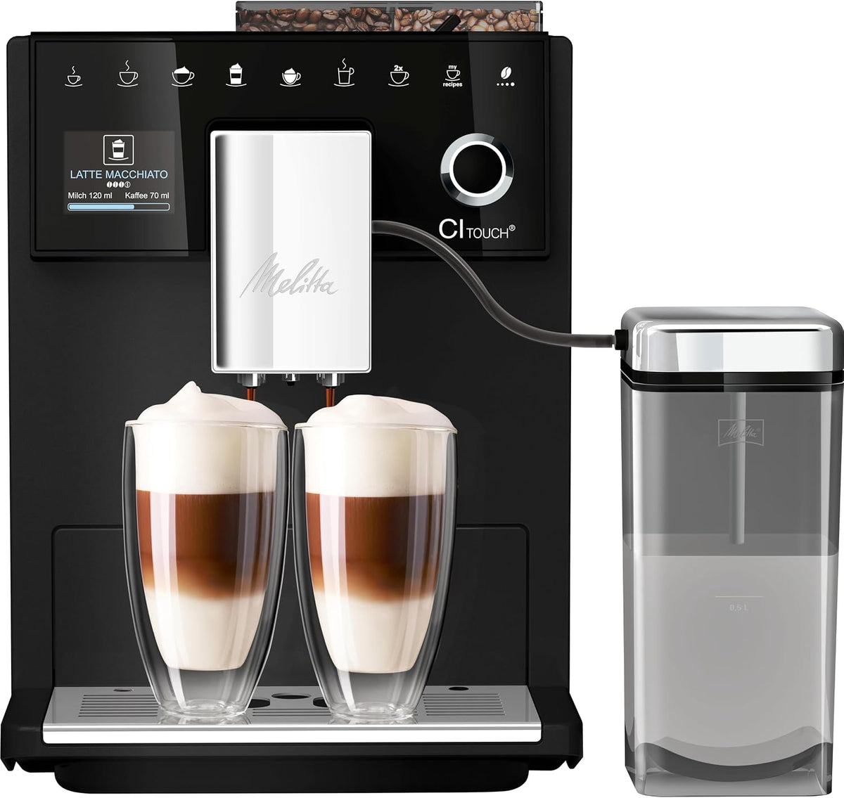 Melitta Volautomatische koffiemachines CI Touch Koffiezetapparaat, frosted zwart, met melksysteem, met geïntegreerde koffiemolen en melkopschuimer