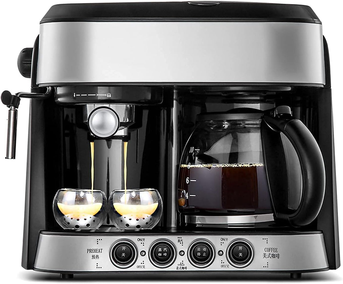 Cunto Volautomatische koffiemachines Koffiezetapparaat Semi-automatische koffiemachine Home, voor tweeërlei gebruik rood (Kleur: Zilver)