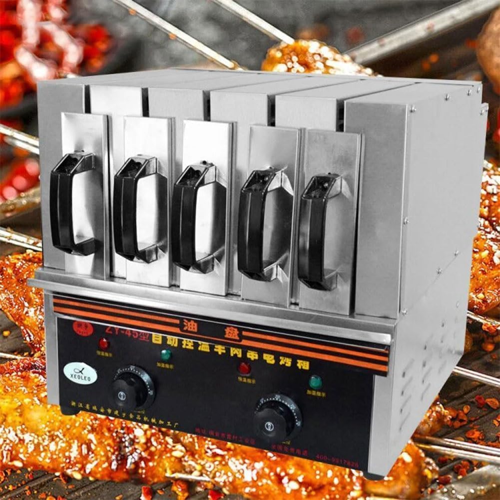 Fitlin Grill Commerciële elektrische BBQ-, 3600W rookloze 50 spiesen grillovenmachine, 5 groepen kebabrotisserie maken spiesenoven