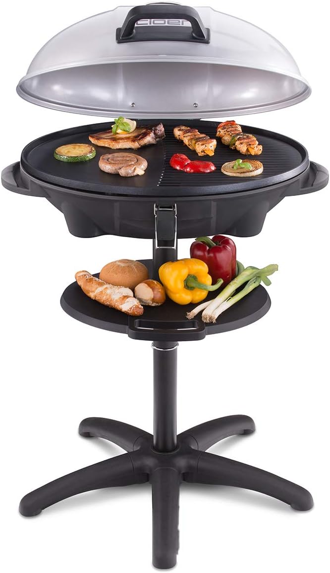 Cloer Grill 6789 Elektrische BBQ, Grilloppervlak 38,5 x 52,5 cm, 2400 Watt, Staande Buiten Grill, met Thermometer, Antiaanbaklaag
