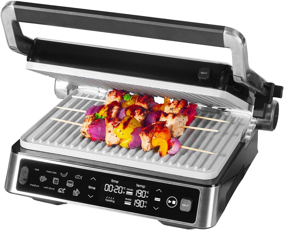 Genius Grill Chef Contactgrill, incl. 2 grillplaten, set 6-delig, grijs, elektrische grill roestvrij staal, voor sandwiches steak, sandwichtoaster