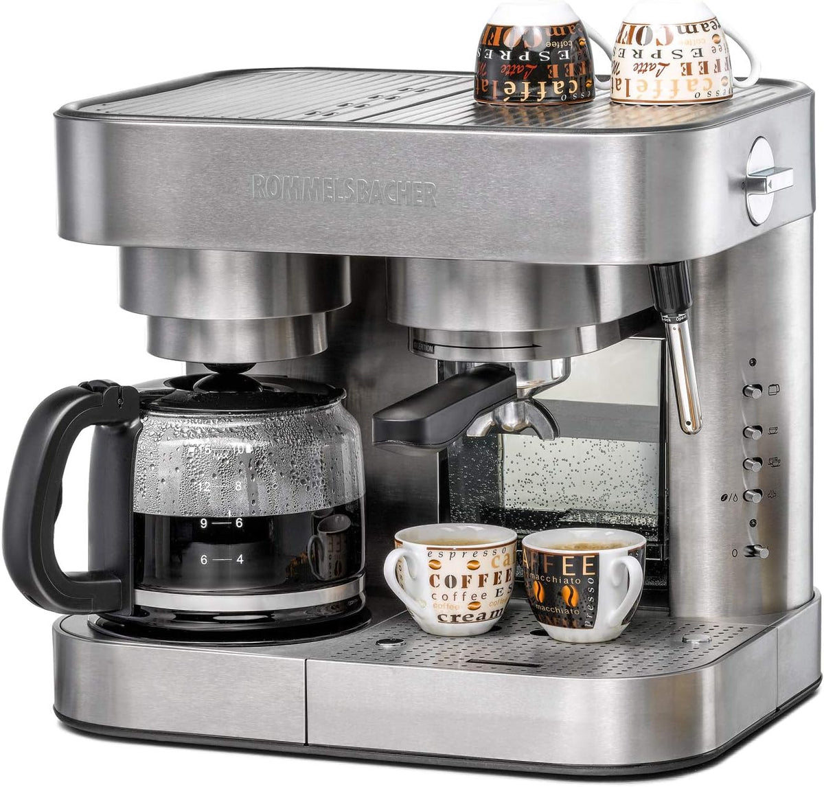 Koffiezetapparaat Rommelsbacher Koffie/Espresso Center EKS 3010 ElPresso Duo deluxe –, zeefdrager, mondstuk, voor melkschuim/warm water