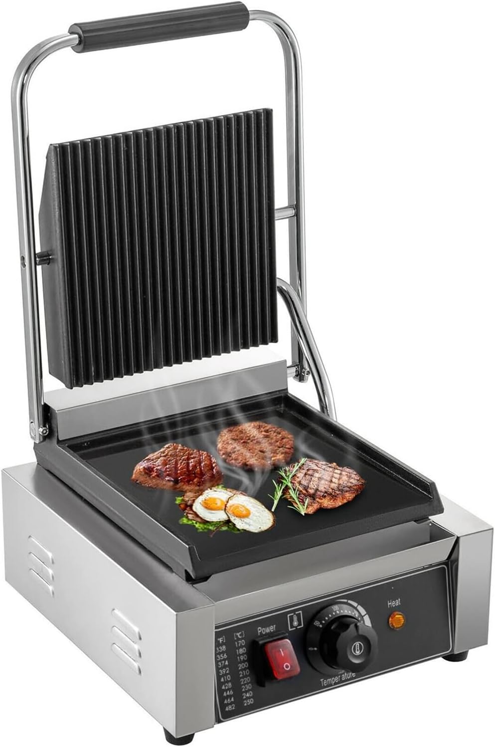 Fitlin Grill Commerciële Groove Elektrische Grillplaat Aanrechtblad BBQ, met Temperatuurregeling 50-300°C, voor Keuken, Huis, Restaurant