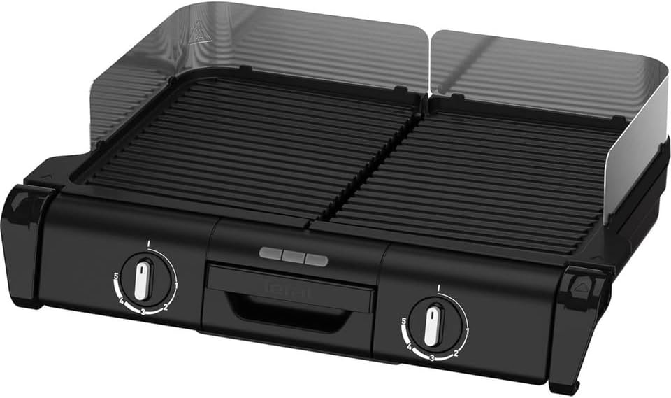 Grill Tefal BBQ Family TG800N10 Elektrische tafelgrill, 2 gescheiden grilloppervlakken, 2 thermostaten, zwart/zilver, gegoten aluminium grillplaten