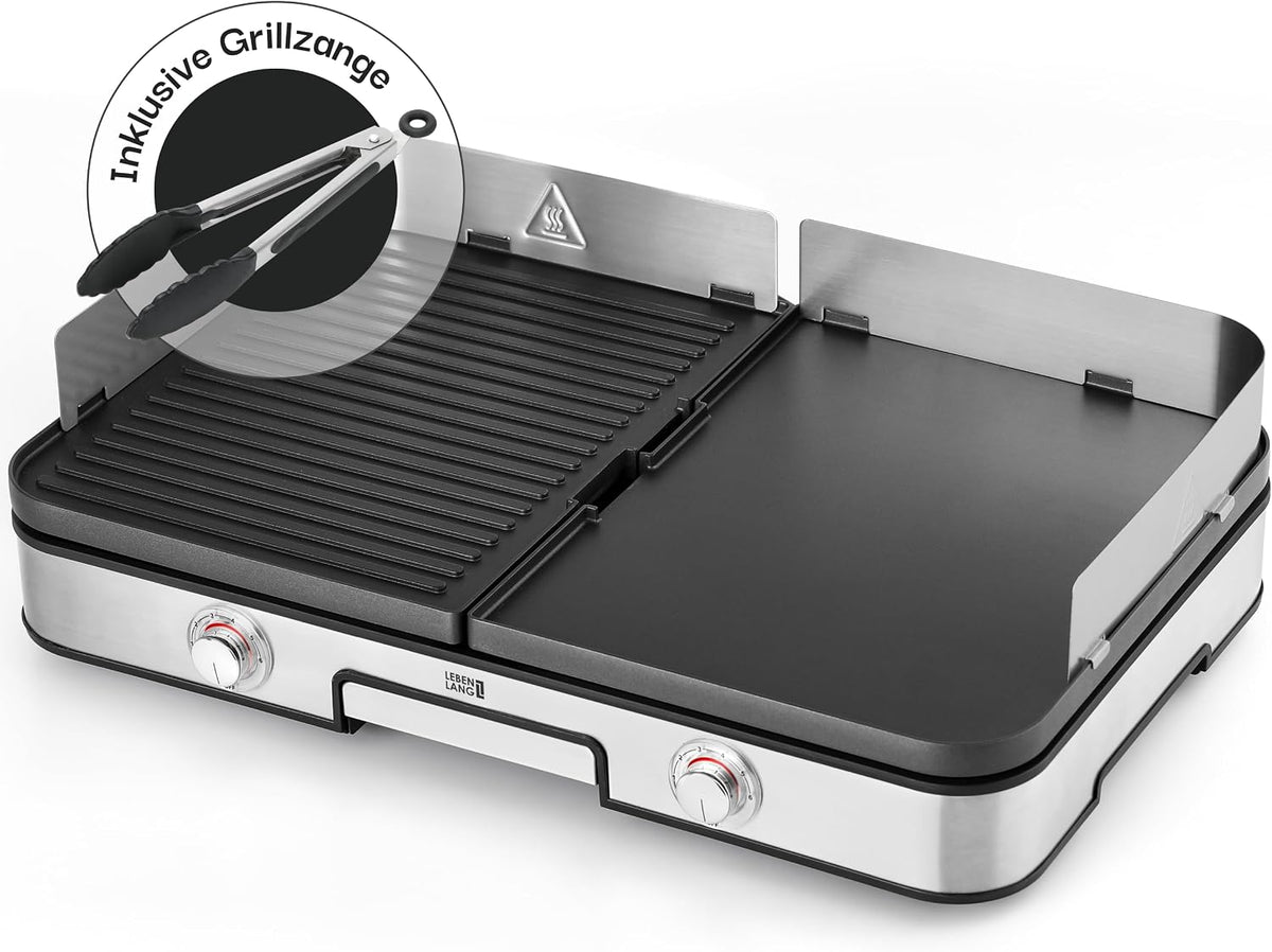 Lebenlang Grill Elektrische Tafelgrill 2400W, Inclusief Grilltang & Spatbescherming I