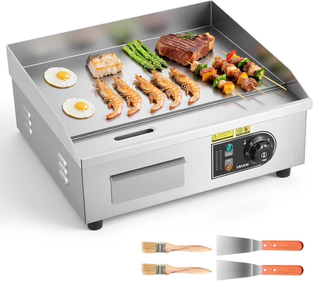 Grill Vevor Elektrische grillplaat, kookoppervlak 450 x 300 mm, dikte ijzeren plaat 8 mm, temperatuur instelbaar tussen 50 °C en 300 °C, voor steak