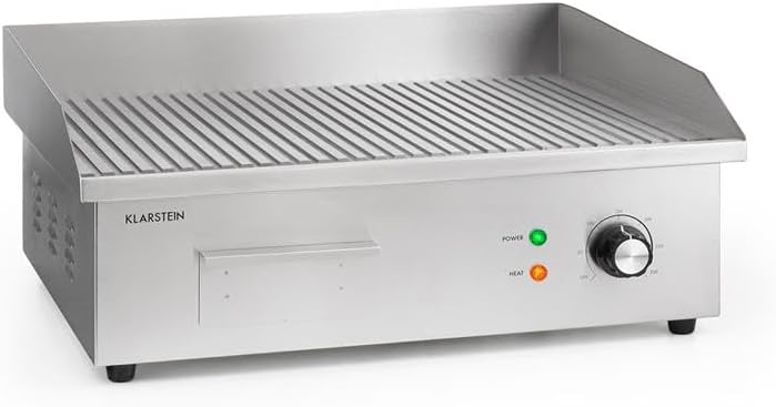 Klarstein Grill Grillmijle 3000R Pro gietijzeren grillplaat, grilloppervlak: 54,5 x 35 cm (geribbeld), traploos 50-300 °C, 3000 watt, elektrisch