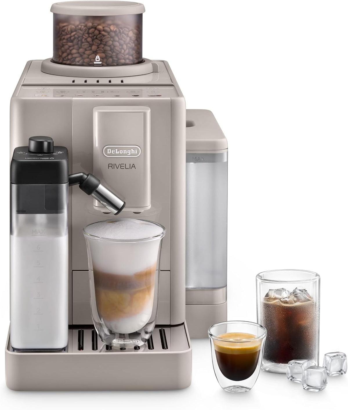 De'Longhi Espressomachine Rivelia Start, Volautomatische Espressomachine 10 Dranken, Beige