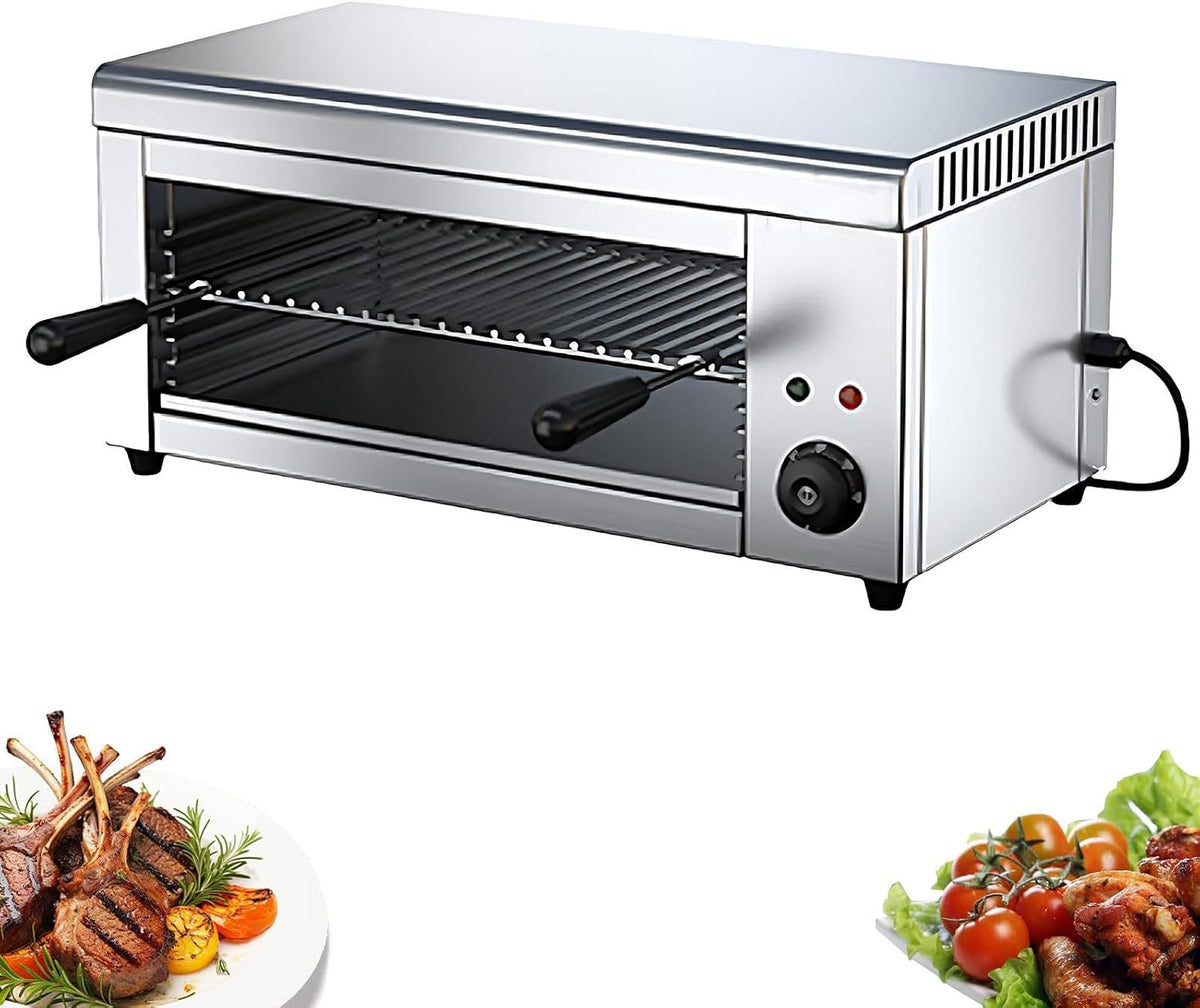 Sedamorally Grill Commerciële elektrische BBQ-, timer, roestvrijstalen kaassmeltergrill, steakkoker, voor binnengebruik, voor thuis en in restaurants